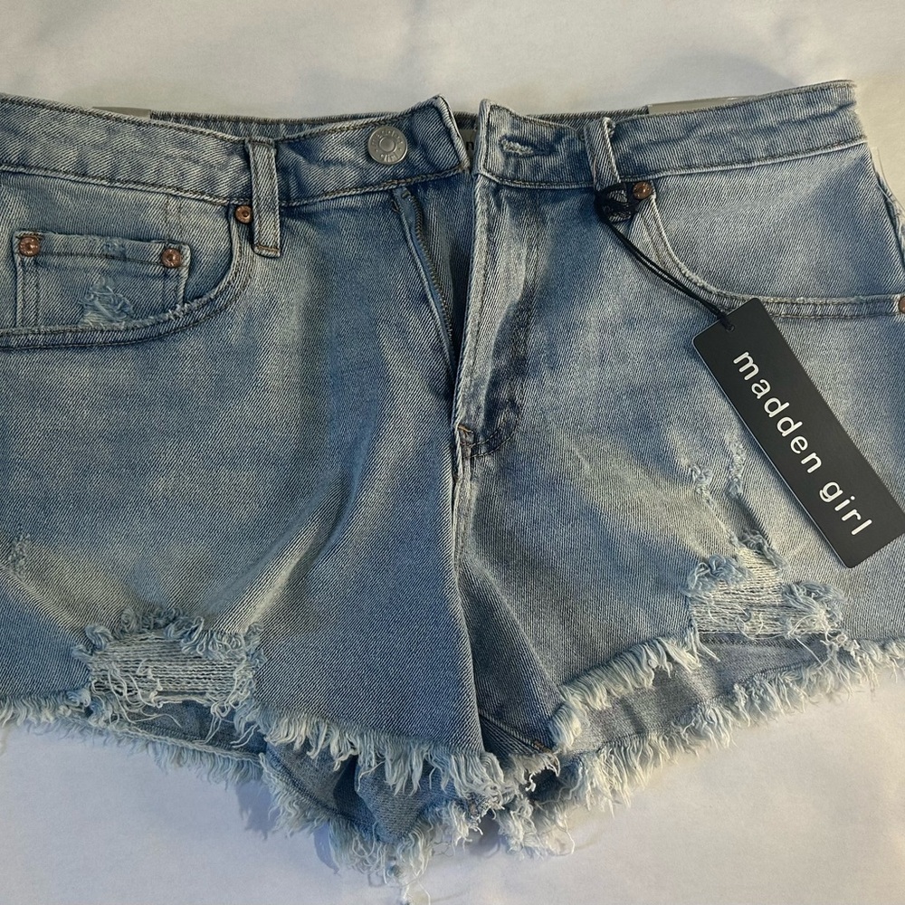Madden Girl Frayed Hem Blue Jean Shorts